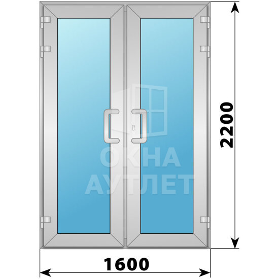 Алюминиевая входная двухстворчатая остекленная дверь 1600×2200 ОА-66067