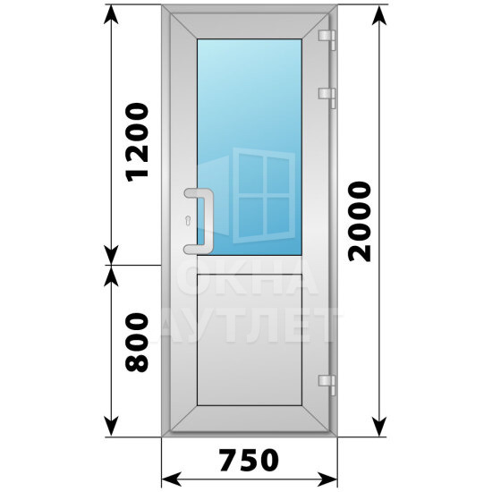 Алюминиевая входная одностворчатая дверь со стеклом 750×2000 ОА-64180