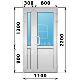 Алюминиевая входная полуторная дверь со стеклом 1100×2200 ОА-65908