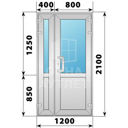 Алюминиевая входная полуторная дверь со стеклом 1200×2100 ОА-64420