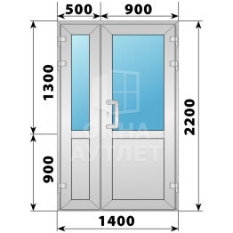 Алюминиевая входная полуторная дверь со стеклом 1400×2200 ОА-63877