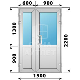 Алюминиевая входная полуторная дверь со стеклом 1500×2200 ОА-66019