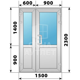Алюминиевая входная полуторная дверь со стеклом 1500×2300 ОА-63883