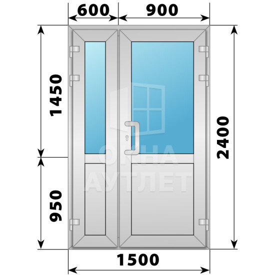 Алюминиевая входная полуторная дверь со стеклом 1500×2400 ОА-64471
