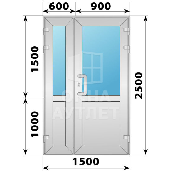 Алюминиевая входная полуторная дверь со стеклом 1500×2500 ОА-66331