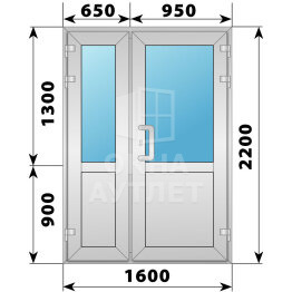 Алюминиевая входная полуторная дверь со стеклом 1600×2200 ОА-66187