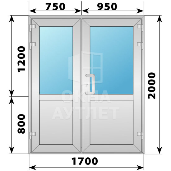 Алюминиевая входная полуторная дверь со стеклом 1700×2000 ОА-66109