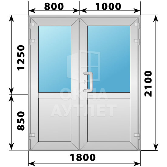 Алюминиевая входная полуторная дверь со стеклом 1800×2100 ОА-66223