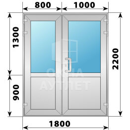Алюминиевая входная полуторная дверь со стеклом 1800×2200 ОА-64288