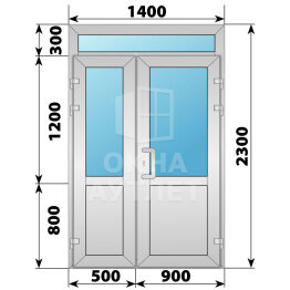 Алюминиевая входная полуторная дверь со стеклом и фрамугой 1400×2300 ОА-65947