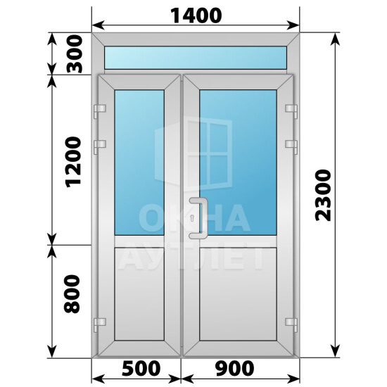 Алюминиевая входная полуторная дверь со стеклом и фрамугой 1400×2300 ОА-65947