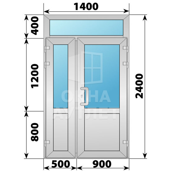 Алюминиевая входная полуторная дверь со стеклом и фрамугой 1400×2400 ОА-65980