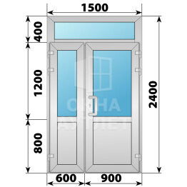 Алюминиевая входная полуторная дверь со стеклом и фрамугой 1500×2400 ОА-66046