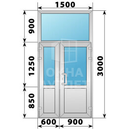 Алюминиевая входная полуторная дверь со стеклом и фрамугой 1500×3000 ОА-64255