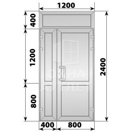 Алюминиевая входная полуторная глухая дверь с фрамугой 1200×2400 ОА-65890