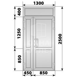 Алюминиевая входная полуторная глухая дверь с фрамугой 1300×2500 ОА-63874