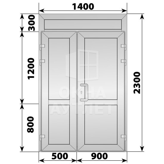 Алюминиевая входная полуторная глухая дверь с фрамугой 1400×2300 ОА-65974