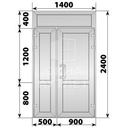 Алюминиевая входная полуторная глухая дверь с фрамугой 1400×2400 ОА-66028