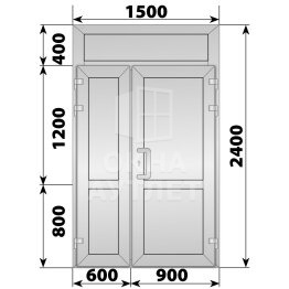 Алюминиевая входная полуторная глухая дверь с фрамугой 1500×2400 ОА-64243