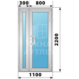 Алюминиевая входная полуторная остекленная дверь 1100×2200 ОА-65830