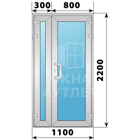 Алюминиевая входная полуторная остекленная дверь 1100×2200 ОА-65830