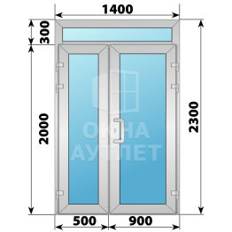 Алюминиевая входная полуторная остекленная дверь с фрамугой 1400×2300 ОА-65833