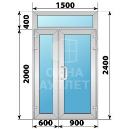 Алюминиевая входная полуторная остекленная дверь с фрамугой 1500×2400 ОА-65887