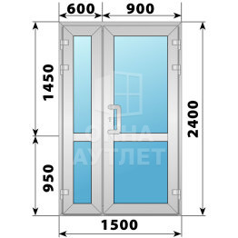 Алюминиевая входная полуторная остекленная дверь с импостом 1500×2400 ОА-66256