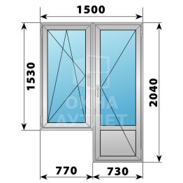 Алюминиевый балконный блок 1500×2040 Тип 3 ОА-60865