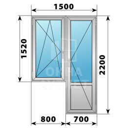 Алюминиевый балконный блок 1500×2200 Тип 3 ОА-60910