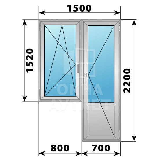 Алюминиевый балконный блок 1500×2200 Тип 3 ОА-60910
