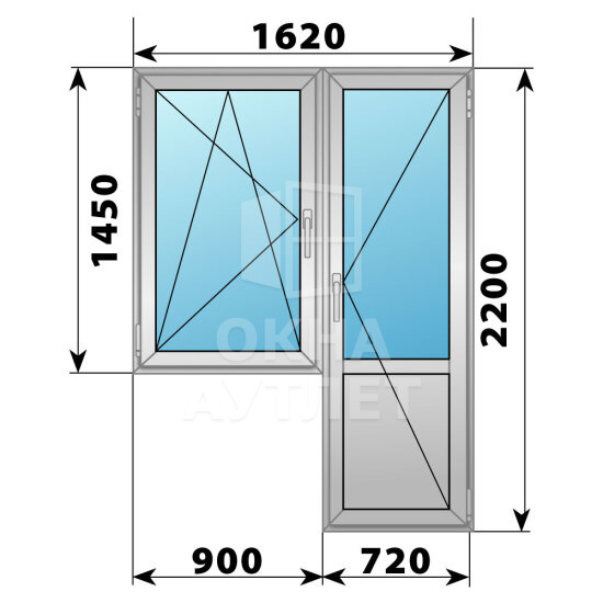 Алюминиевый балконный блок 1620×2200 Тип 3 ОА-60943