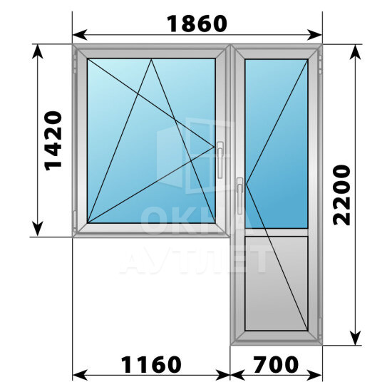 Алюминиевый балконный блок 1860×2200 Тип 3 ОА-61051