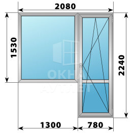 Алюминиевый балконный блок 2080×2240 Тип 4 ОА-60757
