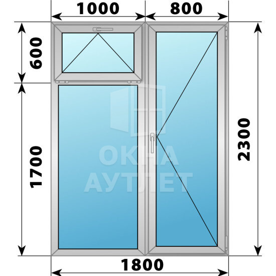 Алюминиевый прямоугольный балконный блок с фрамугой 1800×2300 ОА-61708