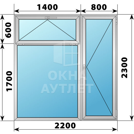 Алюминиевый прямоугольный балконный блок с фрамугой 2200×2300 ОА-61936