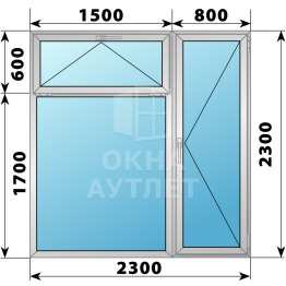 Алюминиевый прямоугольный балконный блок с фрамугой 2300×2300 ОА-61969