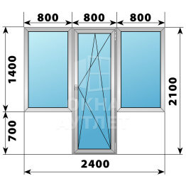 Алюминиевый Т-образный балконный блок 2400×2100 Тип 3 ОА-61219