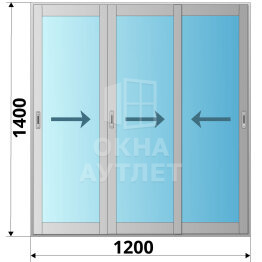 Алюминиевое раздвижное окно 1200×1400 3 створки ОА-53501