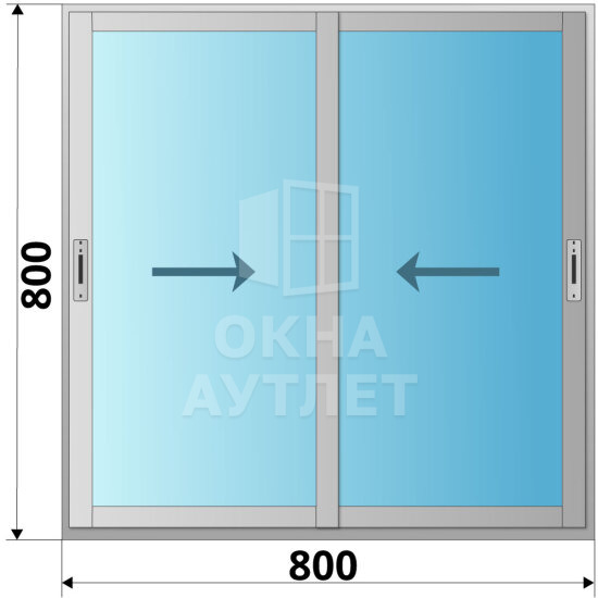 Алюминиевое раздвижное окно 800×800 2 створки ОА-53686