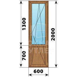 Балконная дверь из лиственницы с глухим низом 600×2000 ПО ОА-60103
