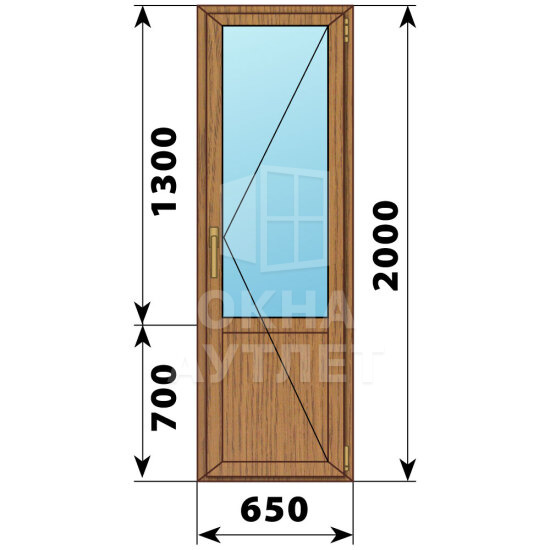 Балконная дверь из лиственницы с глухим низом 650×2000 П ОА-60160