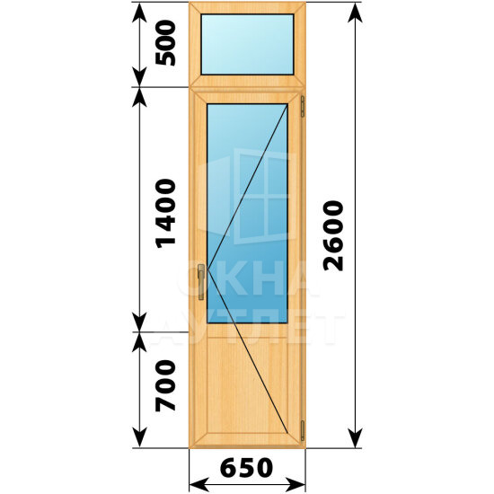 Балконная дверь из сосны с фрамугой с глухим низом 650×2600 П ОА-60151