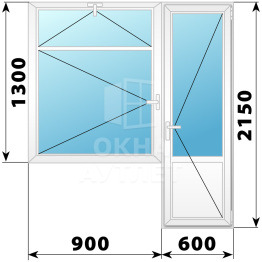 Балконный блок с дверью и двумя окнами 1500×2100 №9 ОА-37973