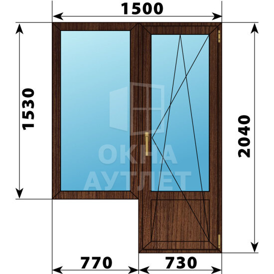 Балконный блок из дуба 1500×2040 Тип 1 ОА-52889