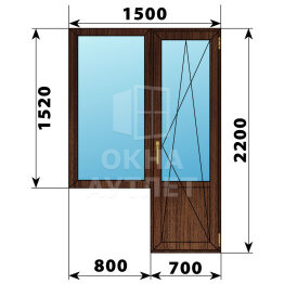 Балконный блок из дуба 1500×2200 Тип 1 ОА-52931