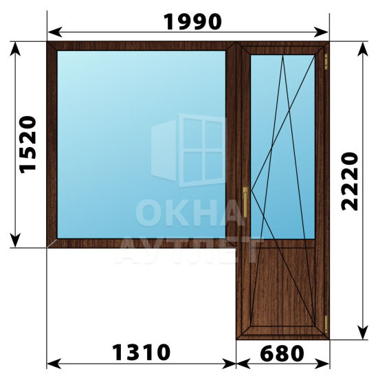 Балконный блок из дуба 1990×2220 Тип 1 ОА-53057