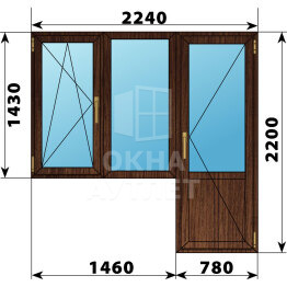 Балконный блок из дуба 2240×2200 Тип 2 ОА-53285