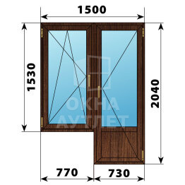 Балконный блок из дуба 1500×2040 Тип 3 ОА-53123