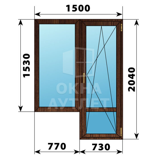 Балконный блок из дуба 1500×2040 Тип 4 ОА-52838
